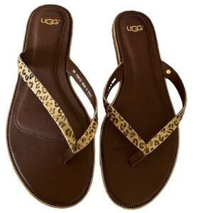 UGG Sandals Cheetah Leopard Print Calf Hair Leather Flip Flops Size 9